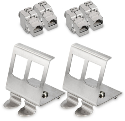 Set 4 Mufe CAT6A de 10 Gbit cu 2 suporti pentru cabluri Ethernet RJ45 Kwmobile Argintiu Metal 47697.02 