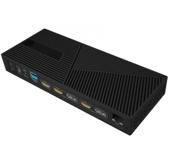 Statie de andocare hibridă 11in1, Raidsonic, IcyBox, Ieșire video triplă, 7 x USB, 224x91x29mm, Negru