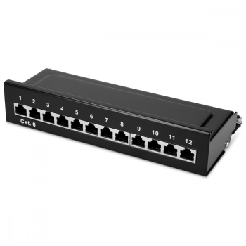 Patch Panel Cat6 cu 12 porturi RJ45 si montare pe perete Kwmobile Negru Metal 44493.02