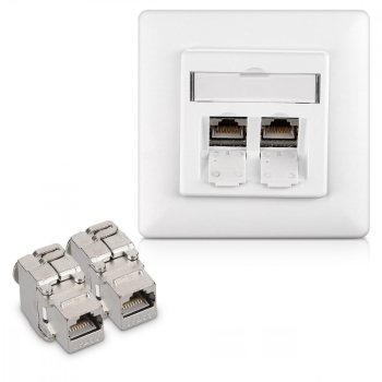 Set 1 Priza dubla de retea RJ45 10G cu 2 mufe CAT 6A Kwmobile Alb Metal 45360.01