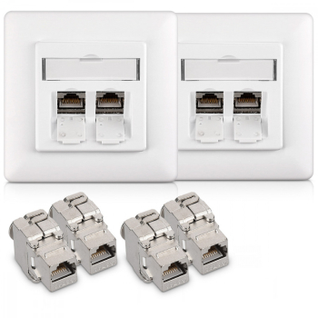 Set 2 Prize duble de retea RJ45 cu 4 mufe CAT 6A Kwmobile Alb Metal 45360.02