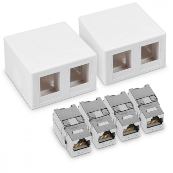 Set 2 Prize ecranate duble de retea RJ45 cu 2 mufe CAT 6A Kwmobile Alb Plastic 50454.02.02 
