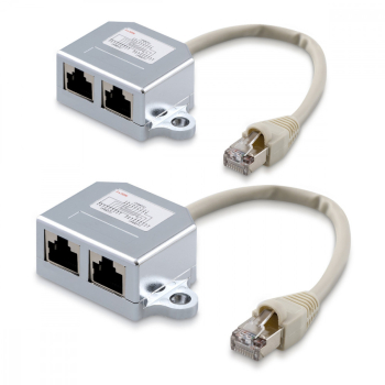 Set 2 Splittere cablu retea T RJ45 la 2 porturi RJ45 LAN Kwmobile Argintiu Metal 40679 