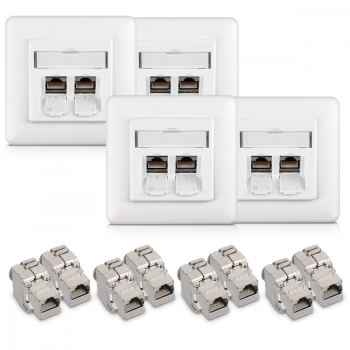 Set 4 Prize duble de retea RJ45 10G cu 8 mufe CAT 6A Kwmobile Alb Metal 45360.03 