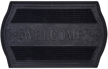 Covoras negru pentru usa intrare cu model in relief cu mesaj 75x45 cm 