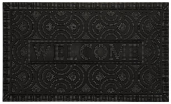 Covoras negru pentru usa intrare cu model in relief cu mesaj din cauciuc 75x45 cm 