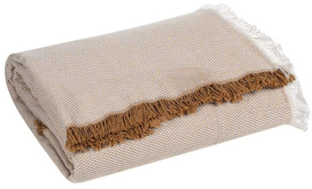 Cuvertura canapea doua locuri cu model si aplicatii decorative 230 x 180 cm bej 