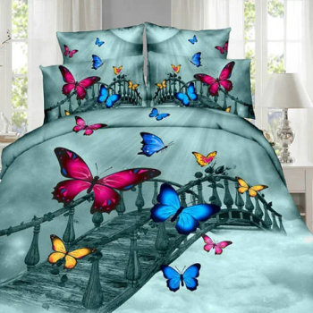 Lenjerie de pat digital print 3D Ralex culoare bleo model Butterfly on the Bridge