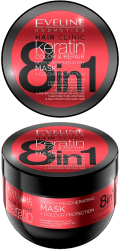 Masca pentru par Eveline Cosmetics 8 in 1 Hair Clinic keratin color & repair 500 ml 