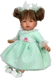 Papusa Artizanala Nines D Onil cu miros de vanilie - Celia satena cu rochita menta plumeti 45cm 