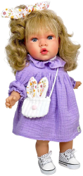 Papusa Nines D Onil Susette Plumeti cu parul blond cu sunete cu rochie mov cu miros de vanilie 45 cm 