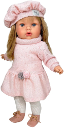 Papusa Nines D Onil Tita Lana cu sunete cu parul blond cu rochie roz cu miros de vanilie 45 cm 
