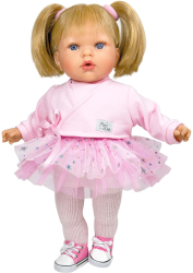 Papusa Nines D Onil Tita Star cu sunete cu parul blond cu rochie roz cu miros de vanilie 45 cm 