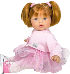 Papusa Nines D Onil Tita Star cu sunete cu parul roscat cu rochie roz cu miros de vanilie 45 cm 