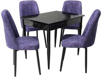 Set masa fixa Deco Negru Marmorat cu 4 scaune Artemis Mov 