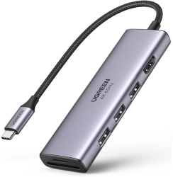 Adaptor HUB 6-in-1 UGREEN CM511, USB-C la 3x USB 3.2, 1x HDMI 2.0, 1x SD, 1x TF, 4K, 60Hz 5Gbps, 20cm, Gri 
