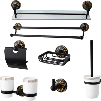 Set accesorii baie cu sapte piese negru auriu 