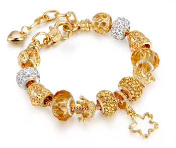 Bratara Charm MBrands cu inima si cristale placata cu aur 18K fluturasi
