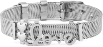 Bratara MBrands charm din inox ajustabila inchidere catarama diverse culori Argintiu Love 