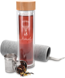 Sticla de ceai din sticla borosilicata cu pereti dubli Navaris 450 ml Infuzor Husa 45888.1.01 
