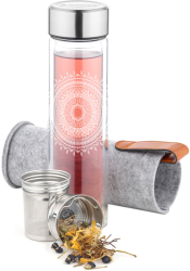 Sticla de ceai din sticla borosilicata cu pereti dubli Navaris 500 ml Infuzor Husa 52420.2.02 