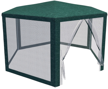 Cort Pavilion Hexagonal cu Diametru 4m si 6 Pereti Laterali tip Plasa Insecte pentru Petrecere Evenimente Curte sau Gradina Verde 