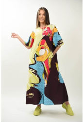 ROCHIE LUNGA POP ART MELEK CU BUZUNARE SI MANECA SCURTA EVAZATA TALIE UNICA Multicolora 