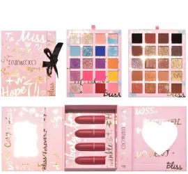 Set cosmetice Kevin&Coco 4 Lip gloss paleta farduri 40 culori nuante nude / rose cutie cadou Fara Sulfati Pudra Compacta Clasic 17 x 14 x 