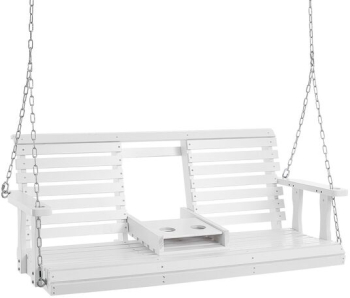 Leagan din lemn de cedru 3 persoane Suport sticle rabatabil Alb Lanturi si accesorii prindere 1523x710x600 mm max 362 kg 
