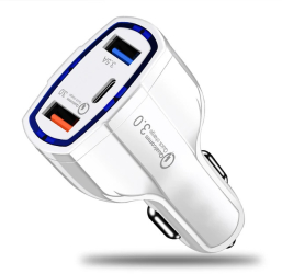 Incarcator Auto USB MRG M1101 7Ah 2x USB 1xType-C Qualcomm 3.0 Incarcare Rapida Fast Charge Alb 