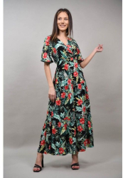 ROCHIE BOHO CHIC INDIAN LUNGA CU MANECA SCURTA MULTICOLORA NUVOLOSA Negru S-M 