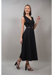 ROCHIE LUNGA IN STIL FORMAL CU CUREA IN TALIE BARESSA Negru S-M