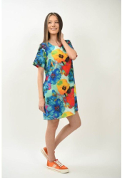 ROCHIE SCURTA CU MANECA SCURTA SPLENDIDOZZO MULTICOLORA CU FLORI TALIE UNICA Multicolora