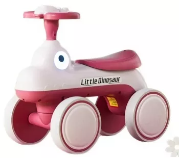 Bicicleta Pentru Copii Flippy Fara Pedale Cu Patru Roti Din Plastic Rezistent Fara BPA Cu Muzica Si Lumini Model Dinozaur 50x27x40 Cm Roz 