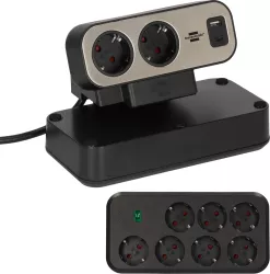 Prelungitor pentru birou Brennenstuhl estilo Duplex Desktop protecție la supratensiune 9 prize 1 USB 1 USB-C 30W 2m