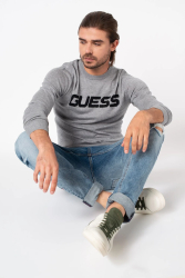 Pulover Guess Jeans tricotat fin din amestec de lana cu logo Gri melange 2XL INTL 