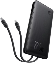 Baterie externa Baseus Airpow Lite 10000mAh 22.5W Incarcare rapida USB-C USB-A cablu dual Lightning si USB-C Negru 