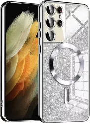 Husa pentru Samsung Galaxy S21 Ultra 5G - Techsuit Luxury Glitter MagSafe - Silver 