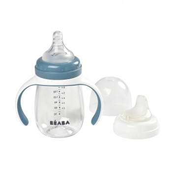 Biberon de invatare 2 in 1 din Tritan Beaba 210 ml Windy Blue 