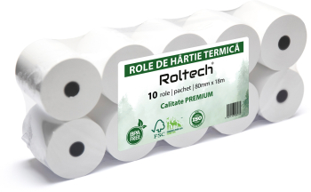 Role hartie termica ROLTECH 80mm x 18m non-BPA 10 role/pachet 