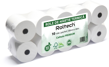 Role hartie termica ROLTECH 80mm x 40m tub 12mm 10 role/pachet 