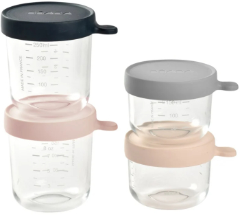 Set 4 recipiente sticla Beaba 150/250 ml Pink 