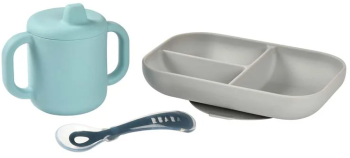 Set de masa silicon cu cana Beaba Blue 