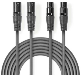 Cablu XLR Stereo Premium Nedis 0.5m 2x XLR 3-pini tata - 2x XLR 3-pini mama gri COTH15030GY05 