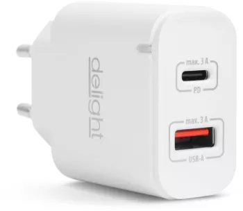 Adaptor de retea - QC3.0 USB + USB Type C PD 20W cu incarcare rapida alb Delight 55047WH 