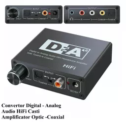 Adaptor TOSLINK RCA - 2x RCA +Jack 3.5 mm si amplificare semnal