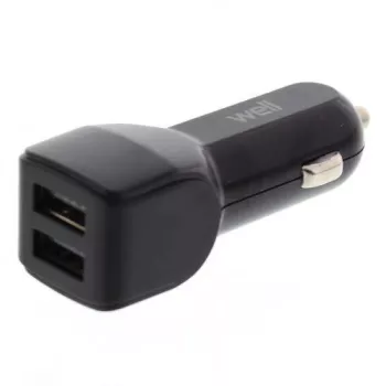 Alimentator USB bricheta auto 2 iesiri 2.4A negru Well 