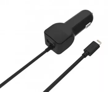 Alimentator USB bricheta auto cu cablu Lighting 2 iesiri 2.4A negru Well 