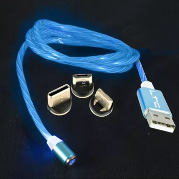 Cablu 1m 3in1 USB TYPE C iPhone Micro USB iluminat LED albastru 