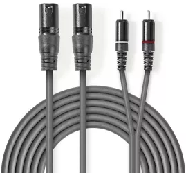 Cablu audio 2x XLR 3-Pini tata - 2x RCA tata 3m gri Nedis 